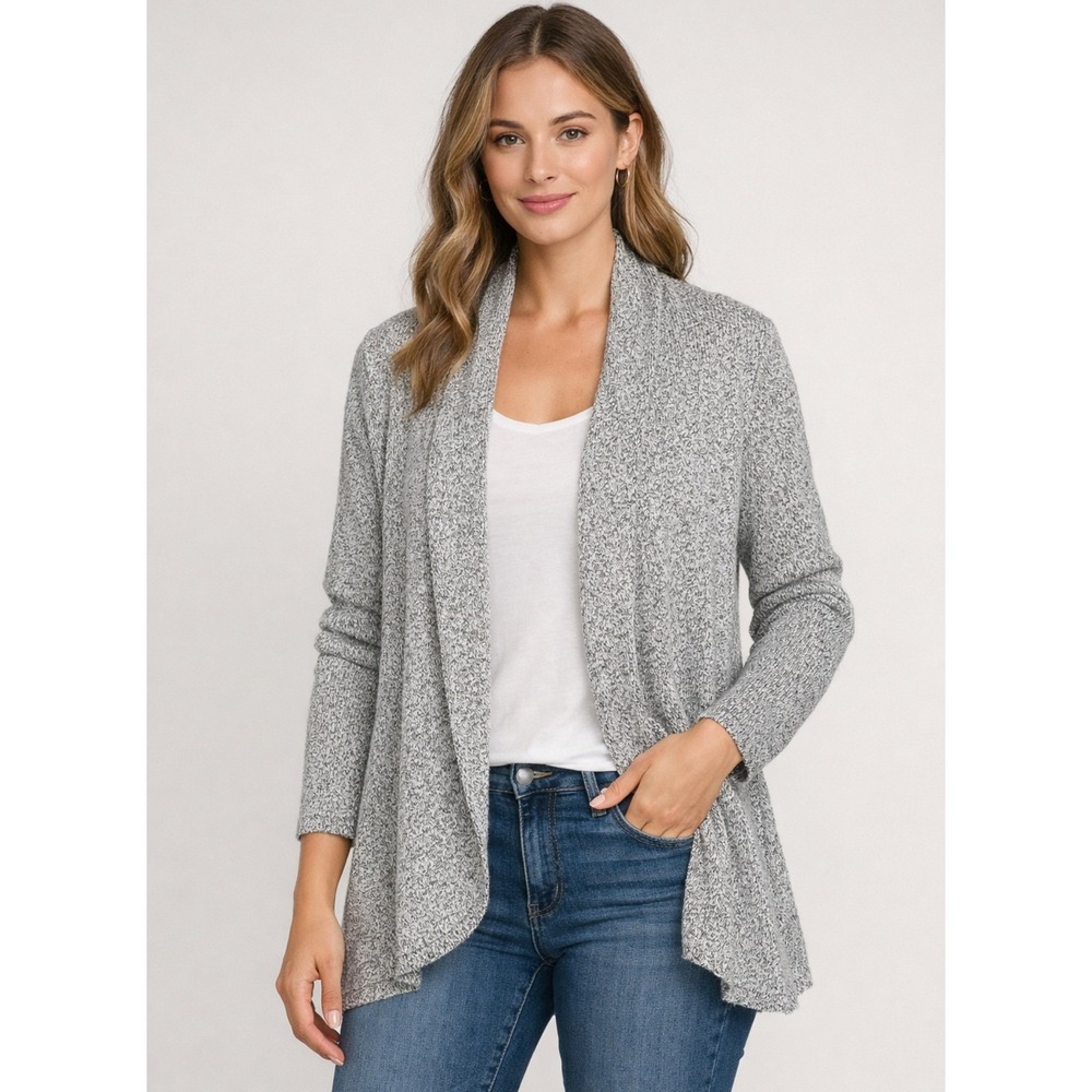 COMMUNITY Grey Speckled Knit Open Front Cardigan Sweater Jacket XXS
